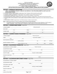 Form HCD OL18 &quot;Application for Occupational License Change, Correction or Replacement&quot; - California