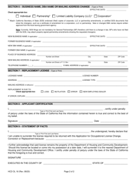 Form HCD OL18 Application for Occupational License Change, Correction or Replacement - California, Page 2