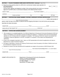 Form HCD OL21 Part C Application for Mh-Unit/Commercial Modular Manufacturers, Distributors and Dealers - California, Page 2
