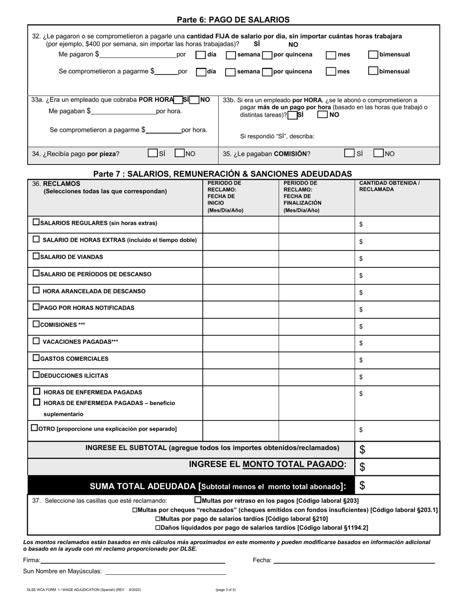 DLSE WCA Formulario 1 Informe O Reclamo Inicial - California (Spanish), Page 3