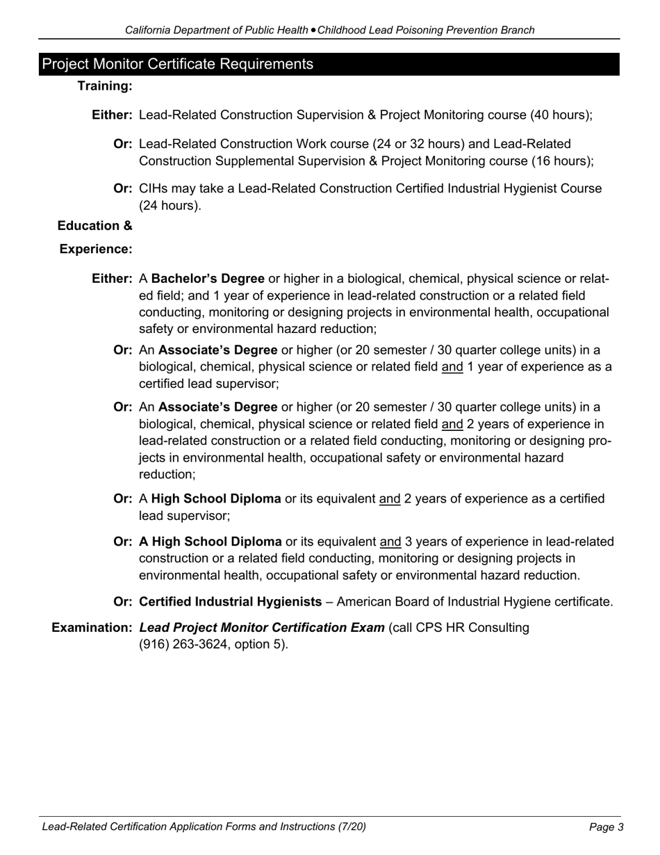 Form CDPH8488 Application for Lead Certification - California, Page 3