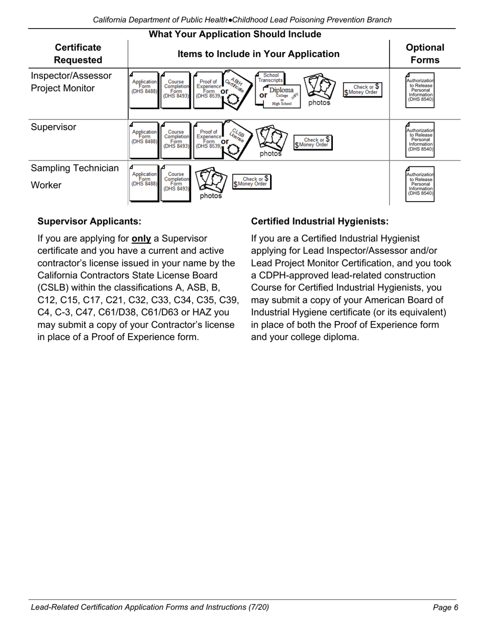 Form CDPH8488 Application for Lead Certification - California, Page 6