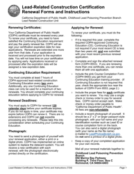 Form CDPH8553 Renewal of Lead Certification - California