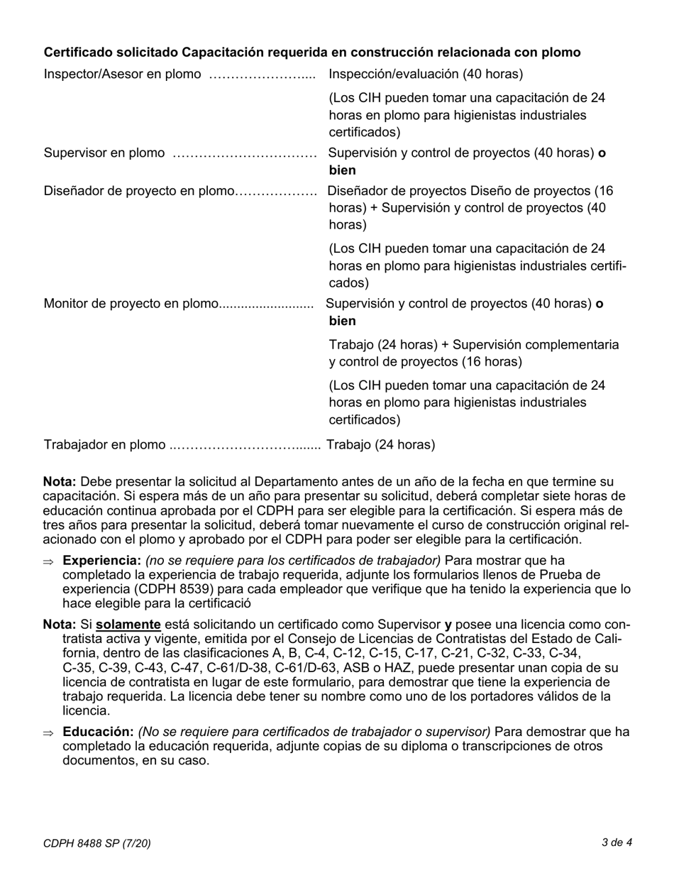 Formulario CDPH8488 SP Solicitud Para Certificacion De Plomo - California (Spanish), Page 5