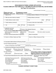 Form CDPH8595 Drug Manufacturing License Application - California
