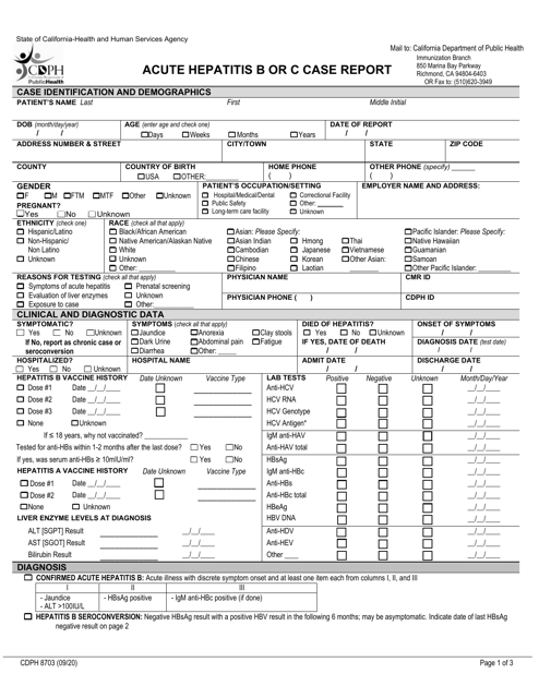Form CDPH8703 Acute Hepatitis B or C Case Report - California