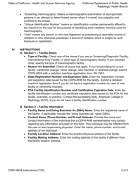 Instructions for Form CDPH8624 Application for Mammography Machine Certification - California, Page 2