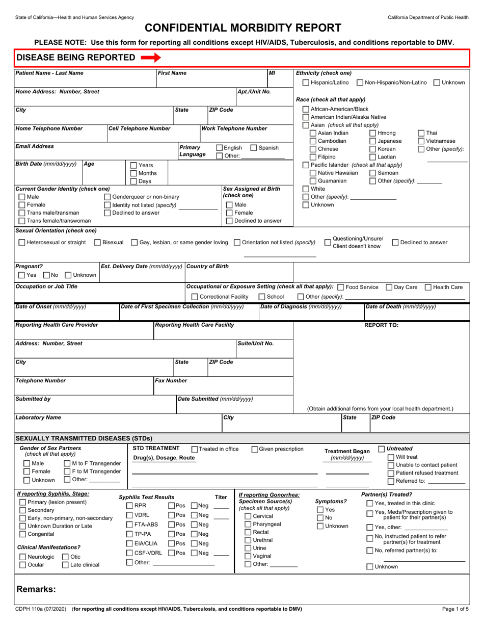 Form CDPH110A Download Fillable PDF or Fill Online Confidential ...