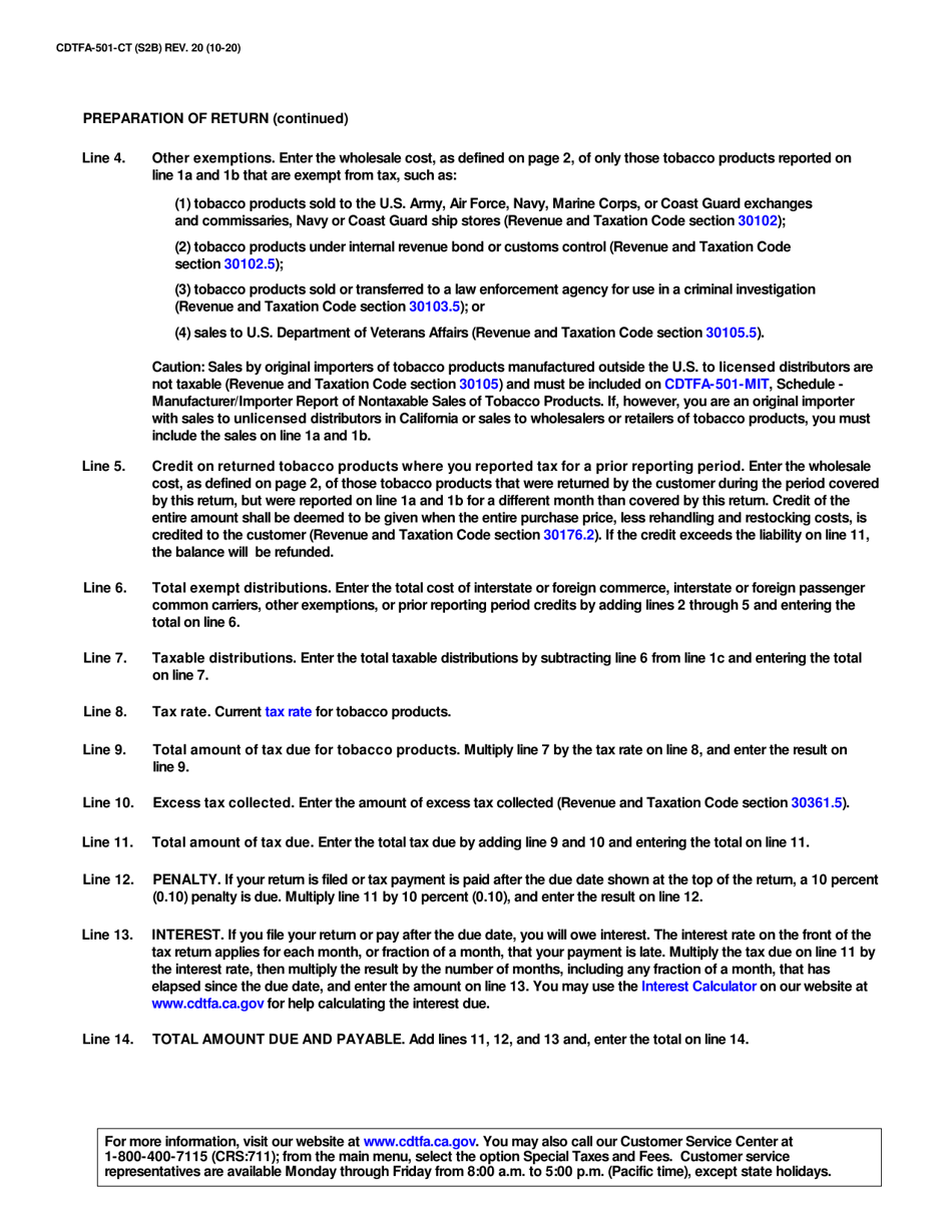 Form CDTFA-501-CT Tobacco Products Distributor Tax Return - California, Page 4