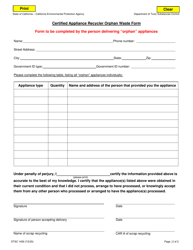 DTSC Form 1459 Certified Appliance Recycler (Car) Orphan Waste Form - California, Page 2
