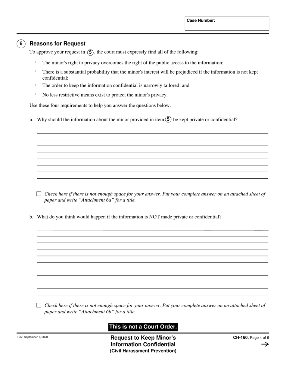 Form CH-160 Request to Keep Minors Information Confidential - California, Page 4