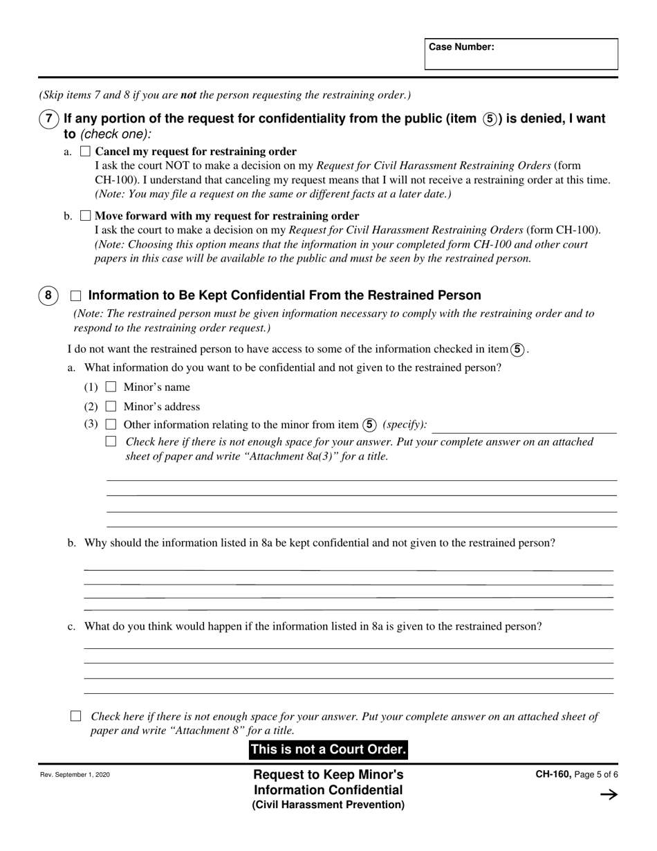 Form CH-160 Request to Keep Minors Information Confidential - California, Page 5