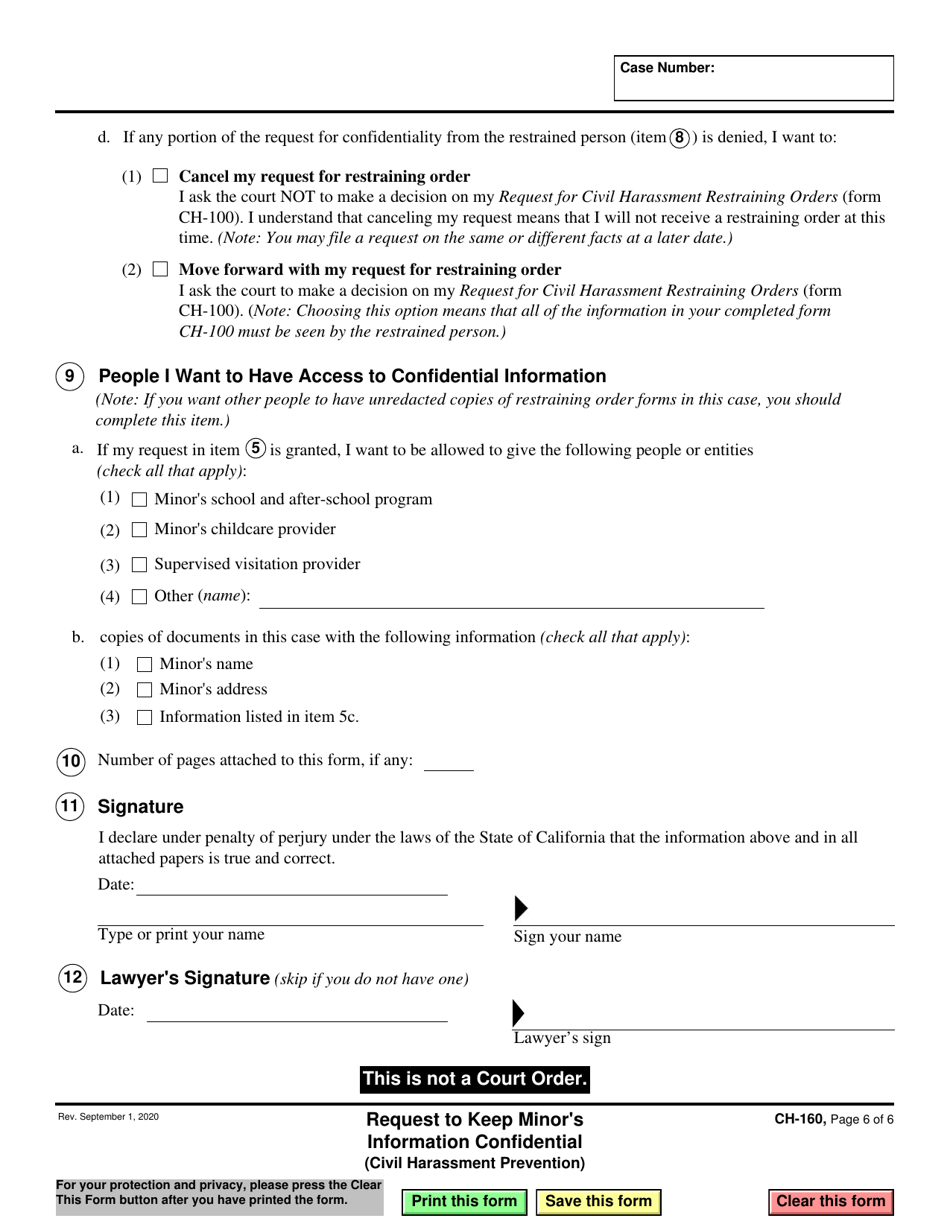 Form CH-160 Request to Keep Minors Information Confidential - California, Page 6