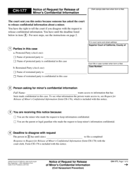 Form CH-177 Notice of Request for Release of Minor&#039;s Confidential Information - California