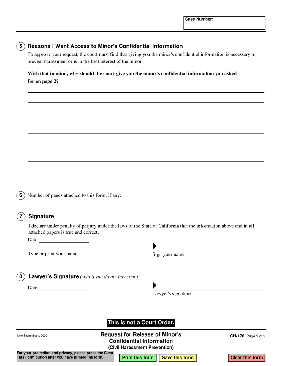 Form CH-176 Request for Release of Minors Confidential Information - California, Page 3