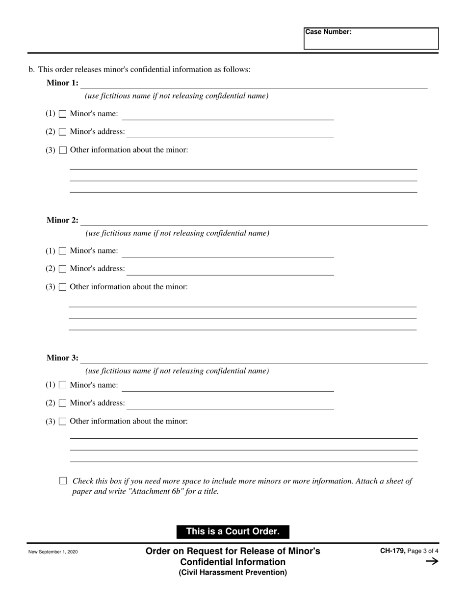 Form CH-179 Order on Request for Release of Minors Confidential Information - California, Page 3