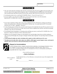 Form DV-109 Notice of Court Hearing - California, Page 3