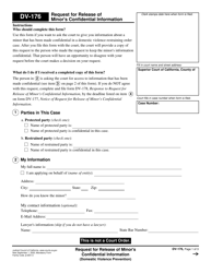 Document preview: Form DV-176 Request for Release of Minor's Confidential Information - California