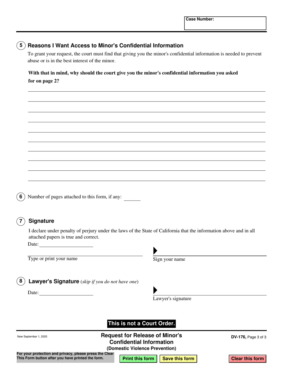 Form DV-176 Request for Release of Minors Confidential Information - California, Page 3