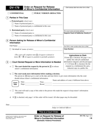 Document preview: Form DV-179 Order on Request for Release of Minor's Confidential Information - California