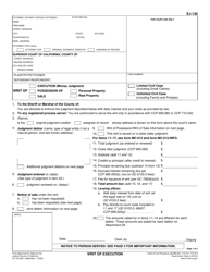 Form EJ-130 Writ of Execution - California