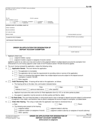 Form EJ-159 Order on Application for Designation of Deposit Account Exemption - California