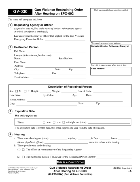 Form GV-030  Printable Pdf