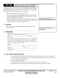 Document preview: Form GV-125 Consent to Gun Violence Restraining Order and Surrender of Firearms - California