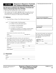 Document preview: Form GV-620 Response to Request to Terminate Gun Violence Restraining Order - California