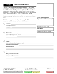 Document preview: Form JV-287 Confidential Information - California
