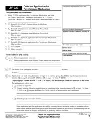 Document preview: Form JV-223 Order on Application for Psychotropic Medication - California