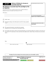 Document preview: Form JV-571 Notice of Petition for Access to Juvenile Case File - California