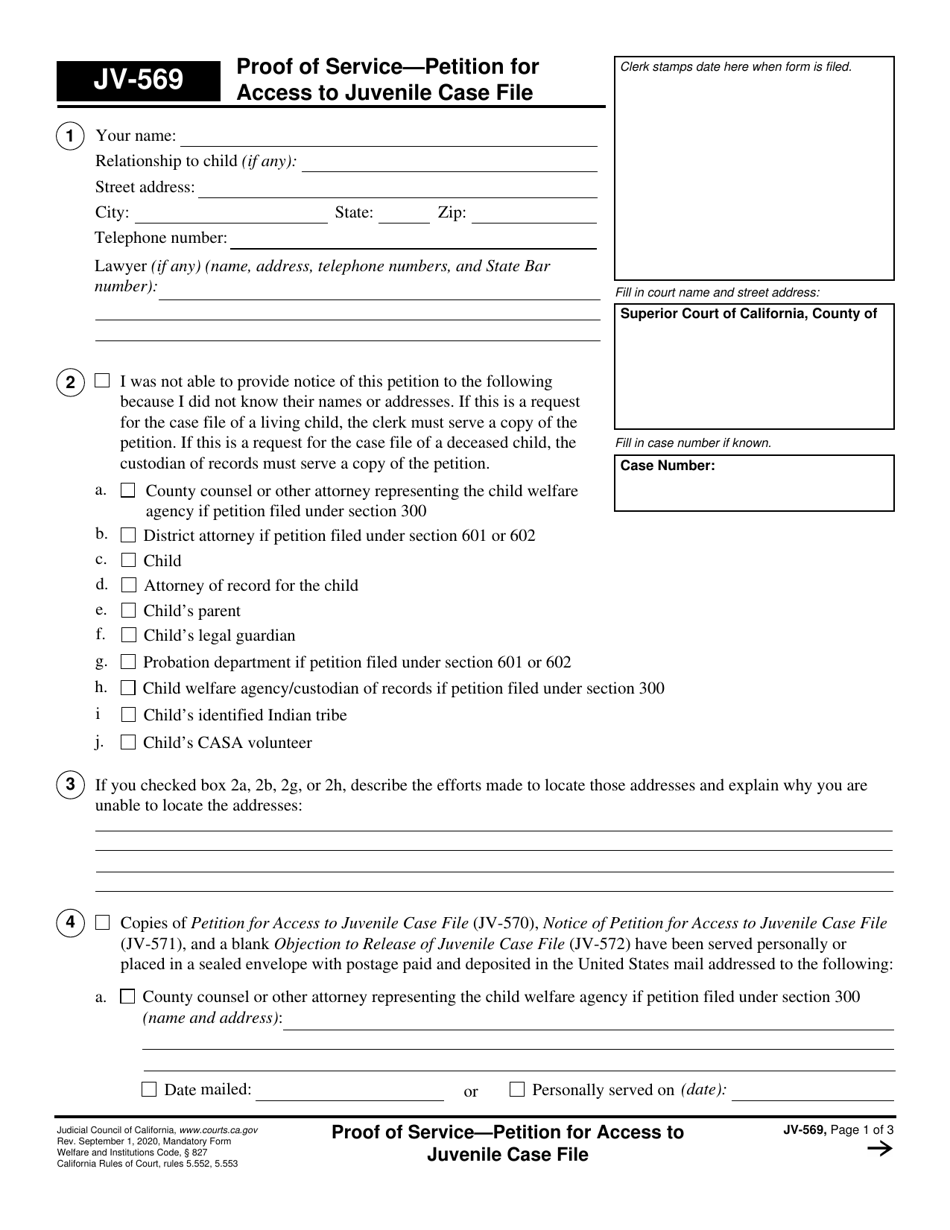 Form JV 569 Download Fillable PDF or Fill Online Proof of Service Form JV 569 Download Fillable PDF or Fill Online Proof of Service