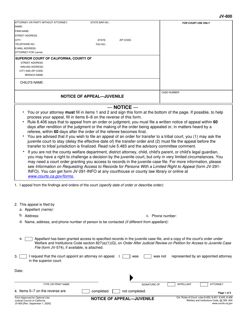 Notice Of Appeal California Form