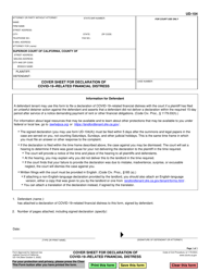 Document preview: Form UD-104 Cover Sheet for Declaration of Covid-19-related Financial Distress - California