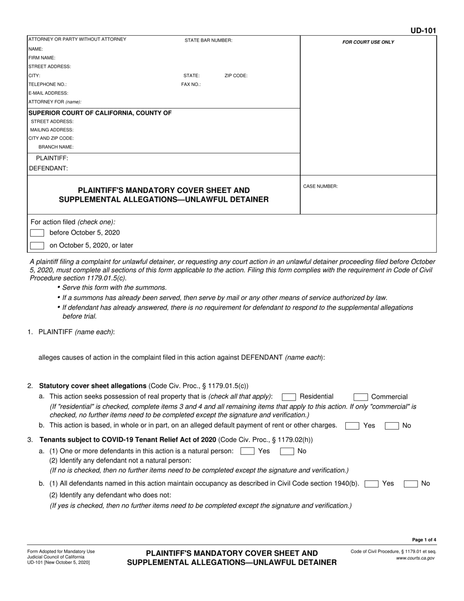 Form UD-101 - Fill Out, Sign Online and Download Fillable PDF ...