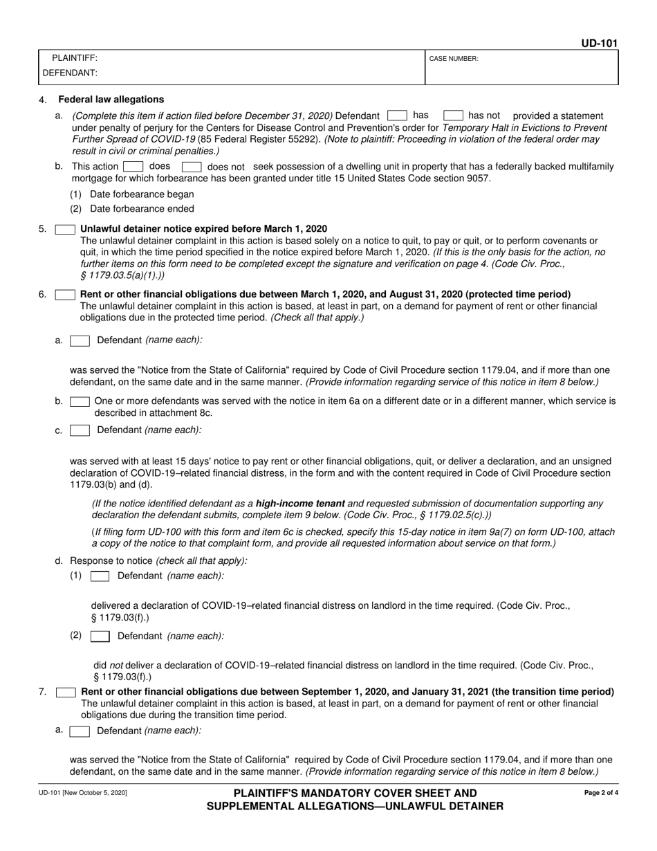 Form UD-101 - Fill Out, Sign Online and Download Fillable PDF ...