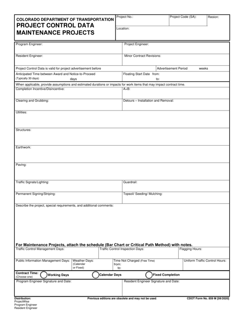 CDOT Form 859 M  Printable Pdf