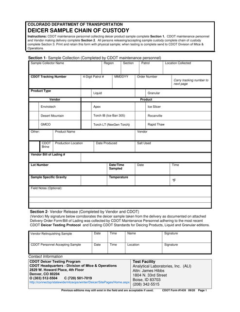 CDOT Form 1439  Printable Pdf
