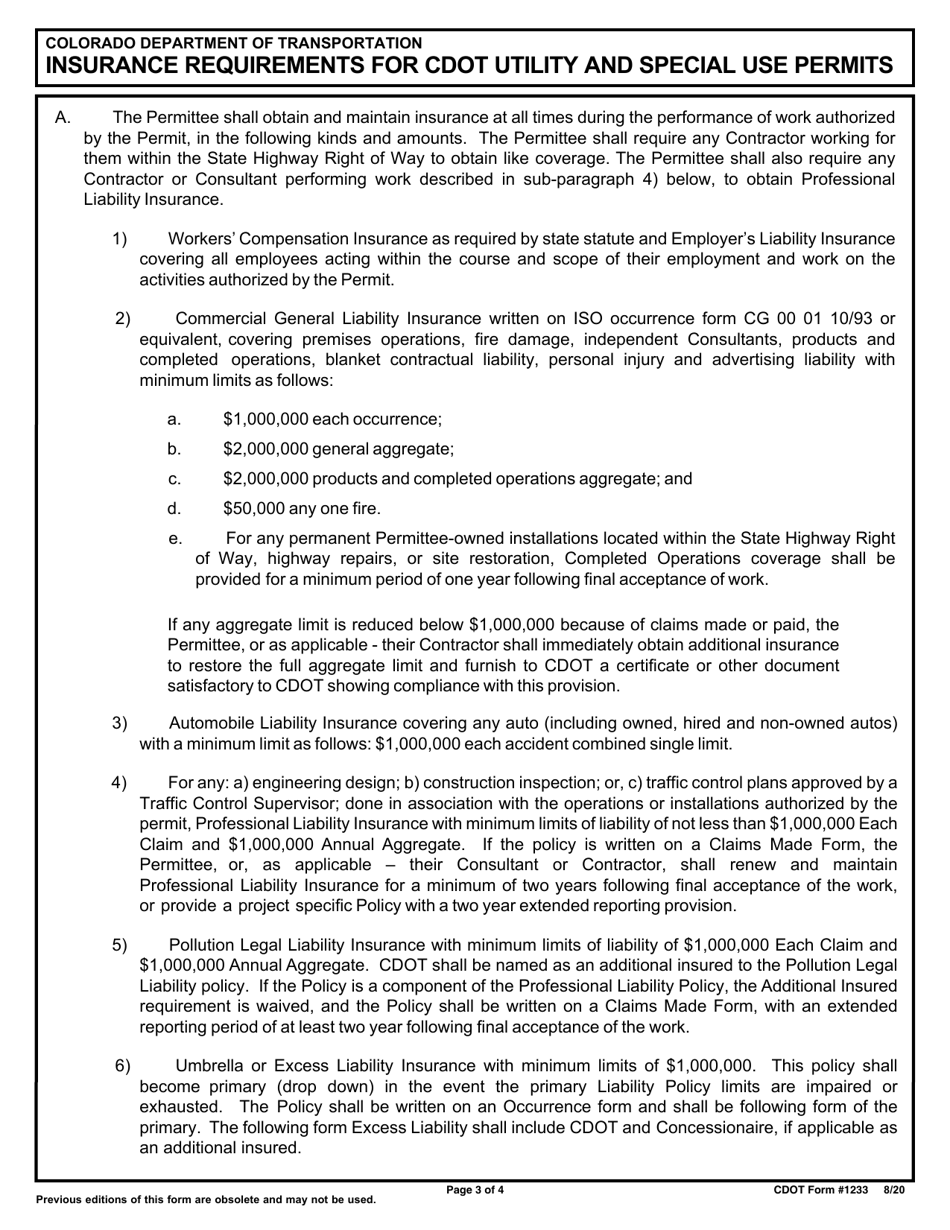CDOT Form 1233 Utility / Special Use Permit Application - Colorado, Page 3