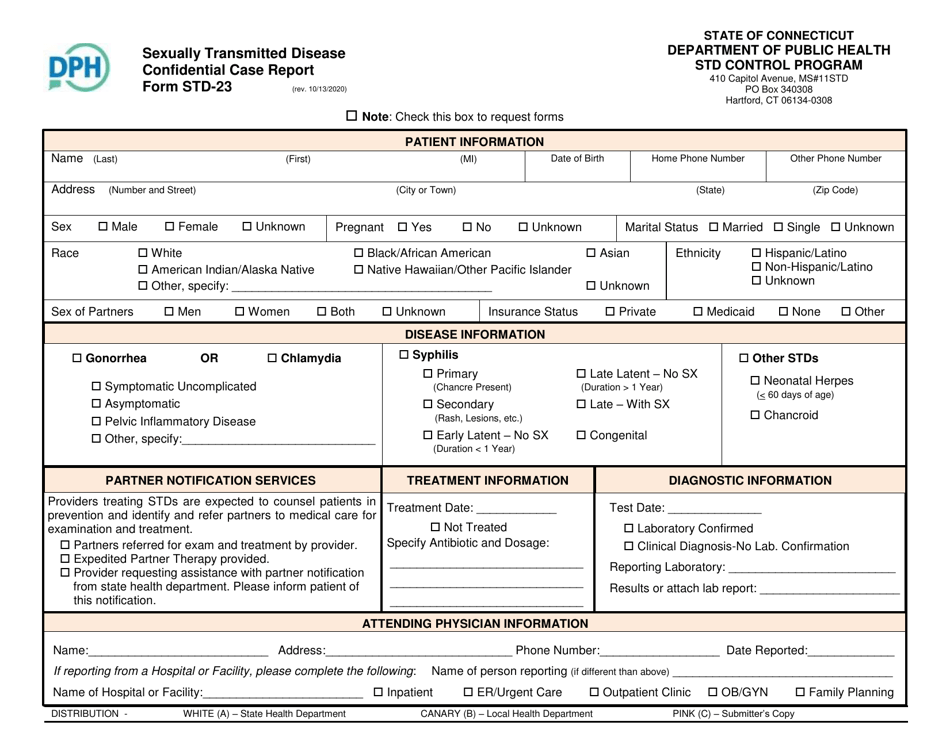 Form Std 23 Download Fillable Pdf Or Fill Online Sexually Transmitted Disease Confidential Case 5957