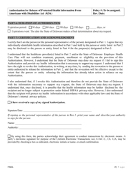 Ada Authorization for Release of Protected Health Information Form - Delaware, Page 2