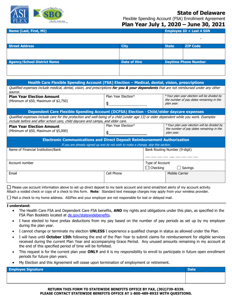 2021 Delaware Flexible Spending Account (FSA) Enrollment Agreement