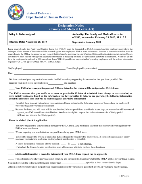 Fmla Designation Notice - Delaware Download Pdf