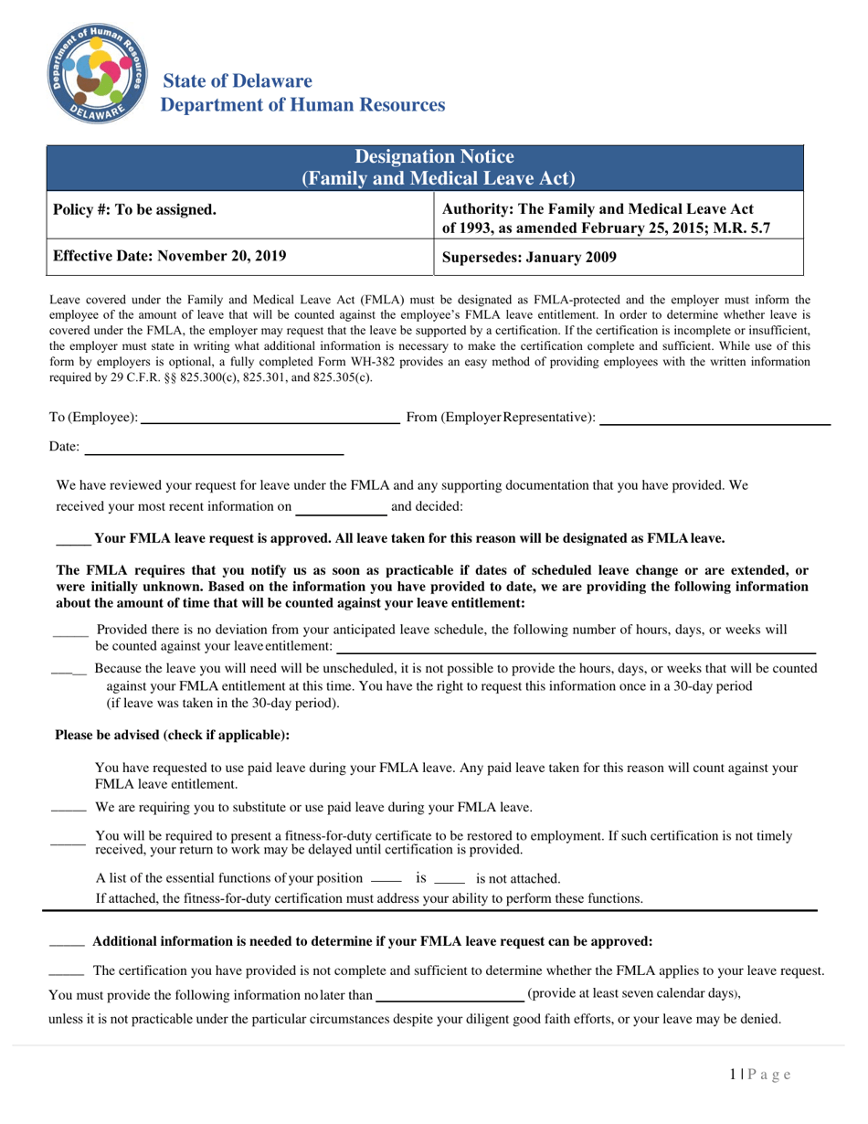 Fmla Designation Notice - Delaware, Page 1