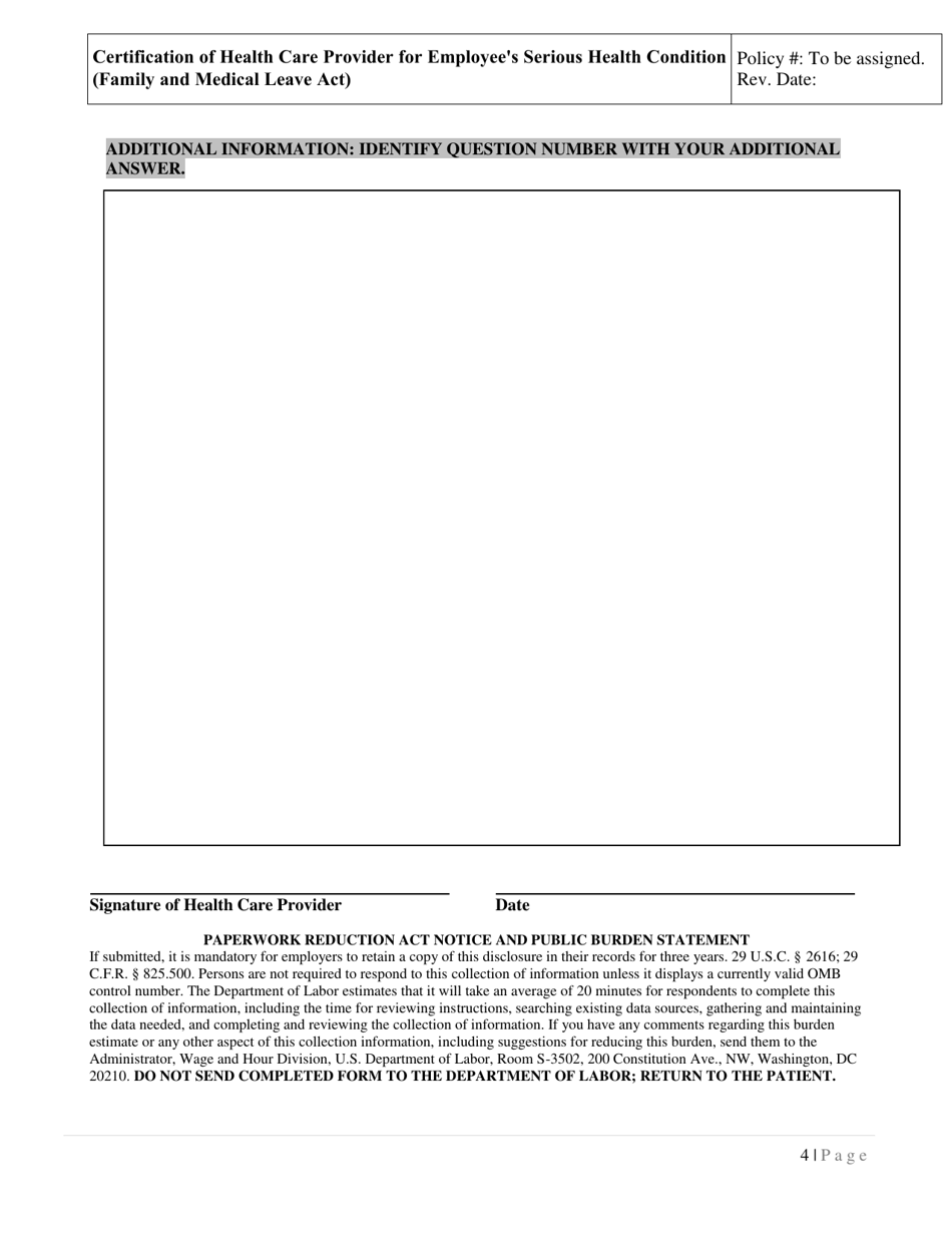 Fmla Certification of Health Care Provider for Employees Serious Health Condition - Delaware, Page 4