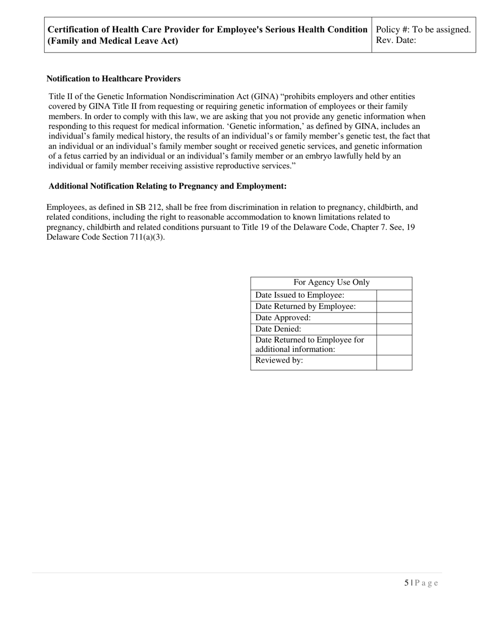 Fmla Certification of Health Care Provider for Employees Serious Health Condition - Delaware, Page 5