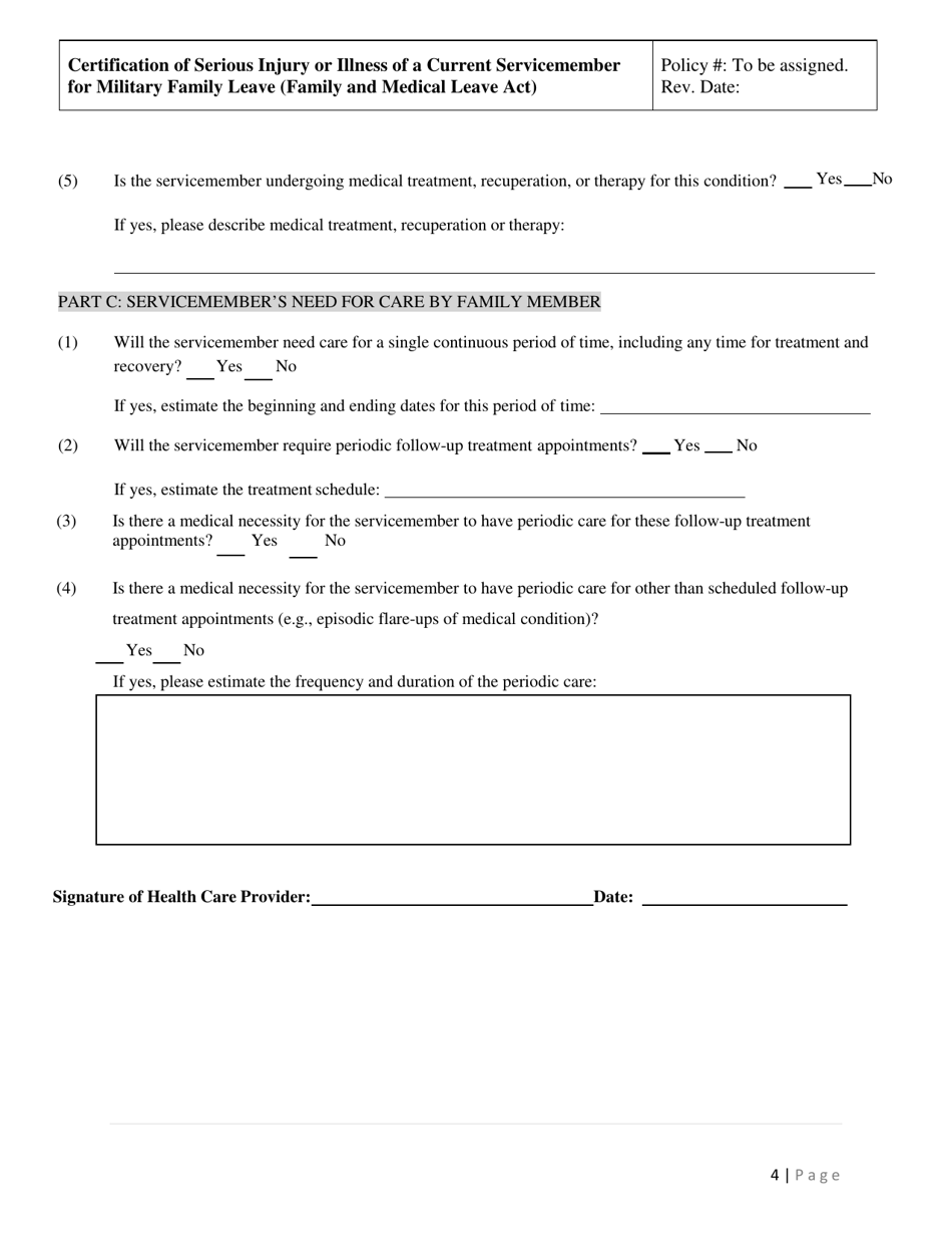 Certification of Serious Injury or Illness of Current Servicemember for Military Family Leave (Family and Medical Leave Act) - Delaware, Page 4