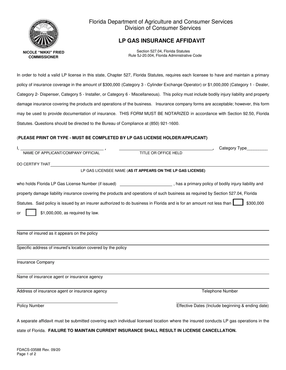 Form FDACS03588 Download Fillable PDF or Fill Online Lp