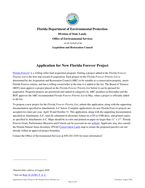 Application for New Florida Forever Project - Florida Download Pdf